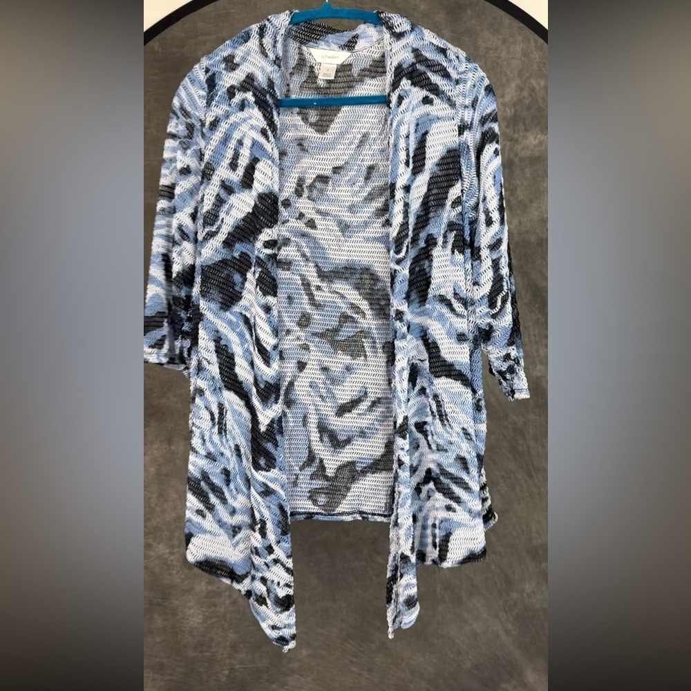 CJ Banks Textured Open Front Lace Cardigan Blue Gray Size X Lightweight Duster